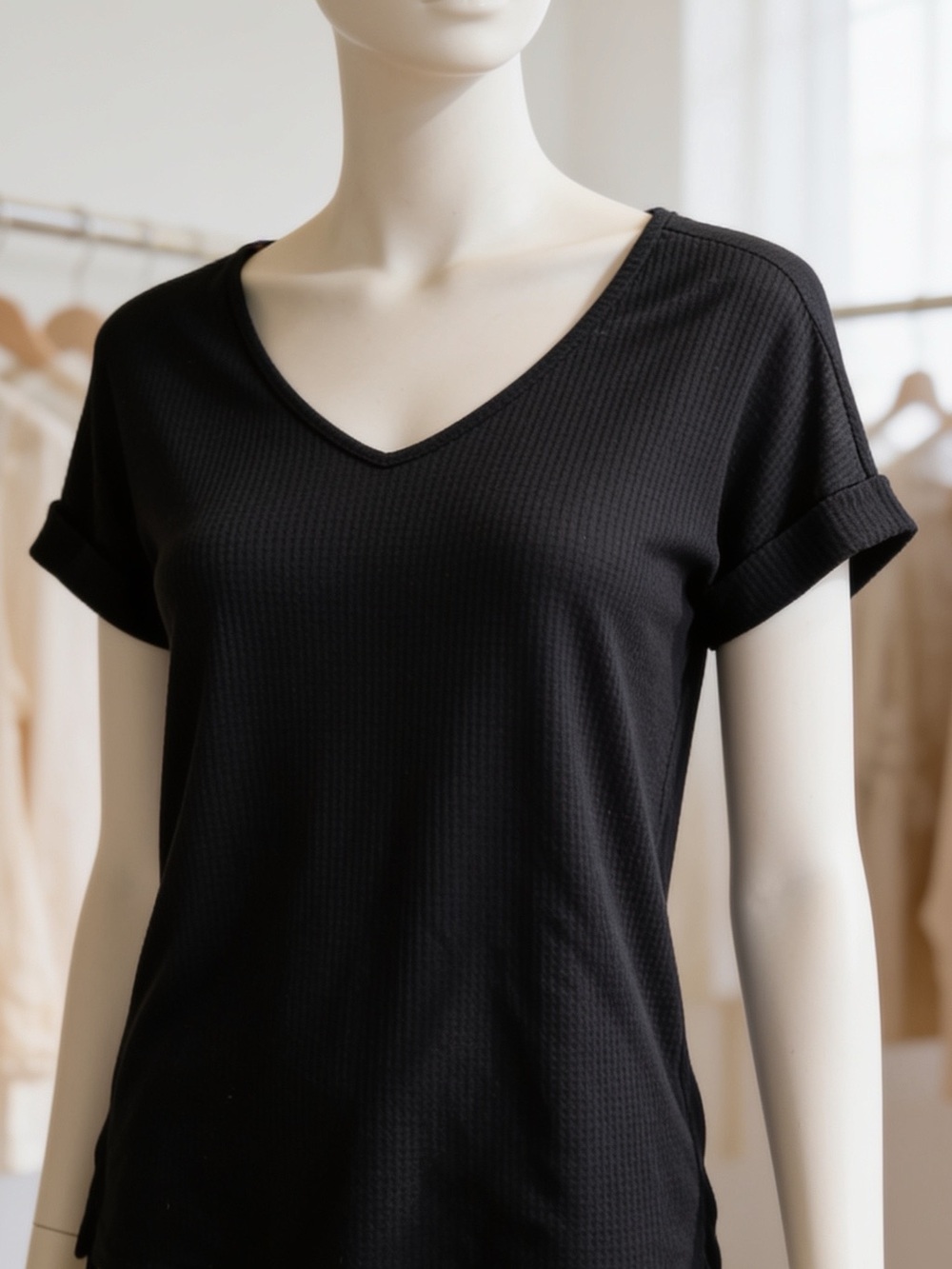 Zenana | Women’s Black V-Neck Short Sleeve Women's Top | L